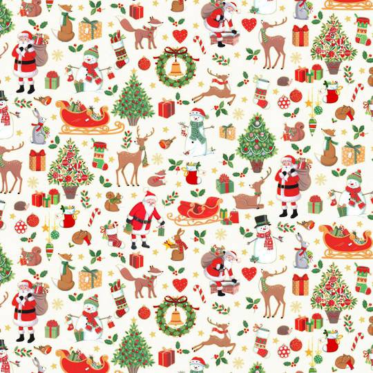 Merry  Christmas Colour 101 on White Background as a Fat Quarter